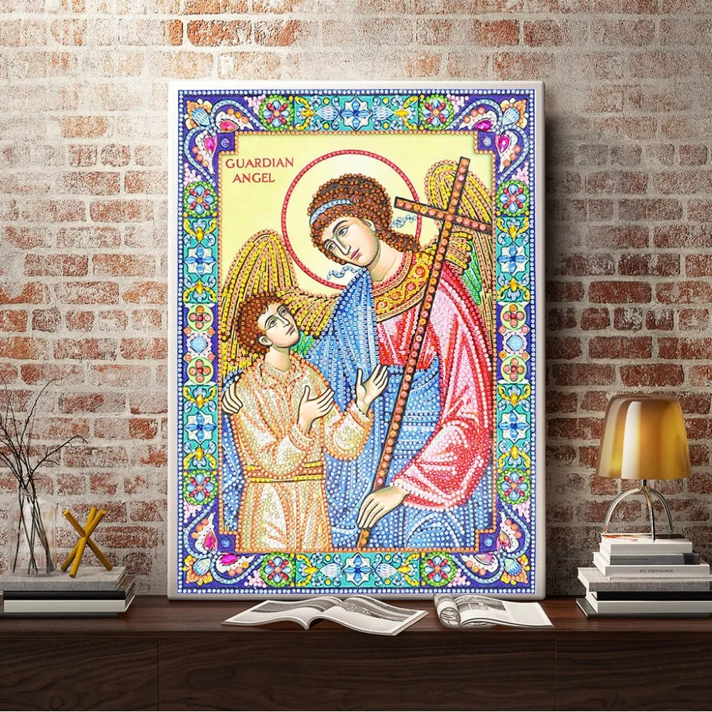 RUBOS 5D DIY Diamond Embroidery Icon Guardian Angel Padre Pio Children Diamond Painting Religions Big Pearl Bead Mosaic Crystal (2)