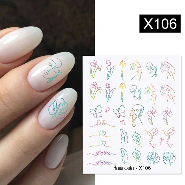 Harunouta Abstract Line Avocado Fruit Leopard Nail Water Sticker Decals Flower Leaves Slider Decoration For Autumn Nail Design X106