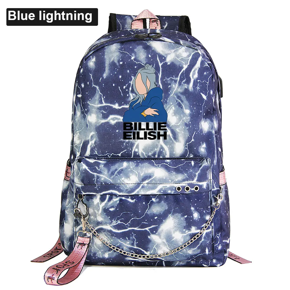 J5409 модный музыкальный идол поп Billie Eilish с цепочкой для девочек, школьная сумка для подростков, школьные сумки для мужчин и женщин, женский рюкзак - Цвет: J54-06
