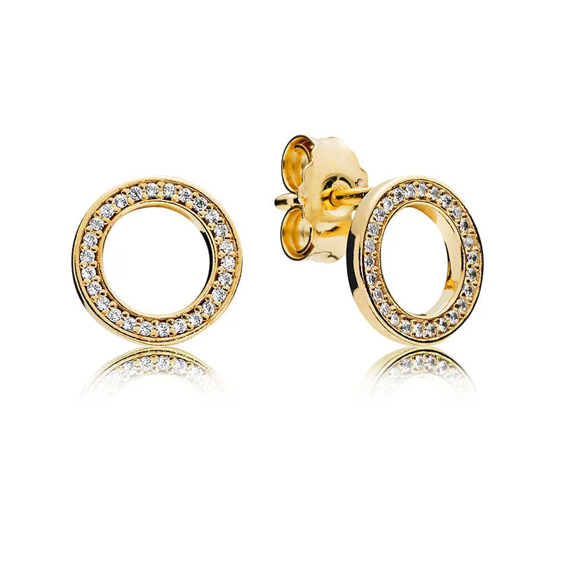 

Original Golden Sparkling Circular Forever Crystal Stud Earring For Women 925 Sterling Silver Earring Gift Fine Diy Jewelry
