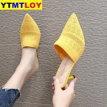 

2020 Women Sandals Summer Shoes Party High Heel Stiletto Flat Casual Heels Gladiator Stretch Fabric Shallow Sandal Heels