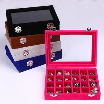 

Velvet Portable Jewelry Organizer Display Earring Ring Storage Tray Box Case New