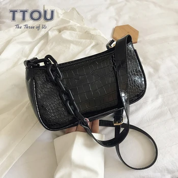 

Fashion Designer Stone Pattern PU Leather Baguette Shape Shoulder Bags For Women 2020 Chain Deco Crossbody Lady Travel HandBag