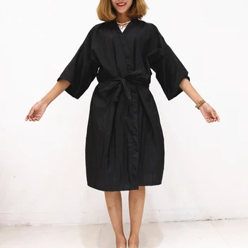 

Salon Client Gown Robes Cape Hair Salon Hair Cutting Smock For Clients Kimono Style (Black)