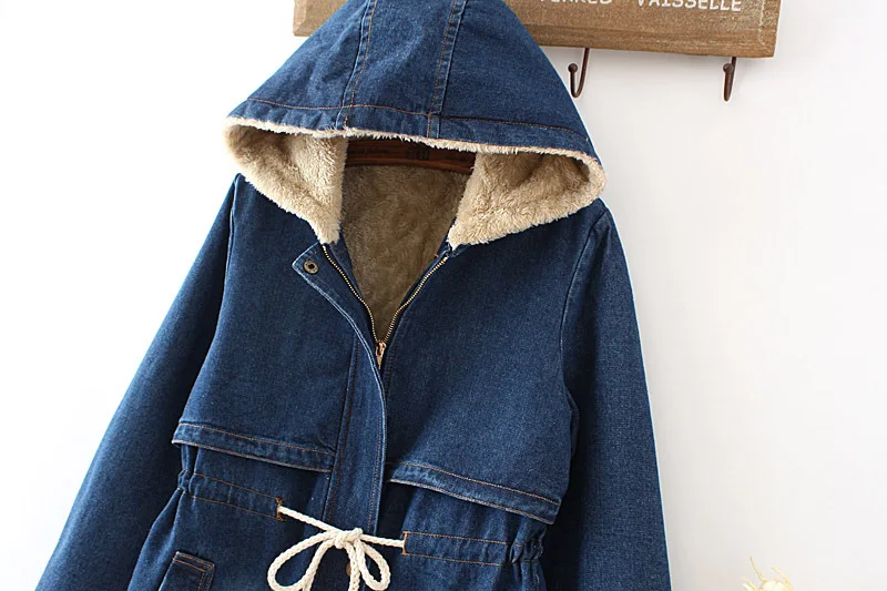 

Japanese-style Autumn And Winter New Style Versatile Literature And Art Retro Faded Waist Hugging Drawstring Berber Fleece Cowbo