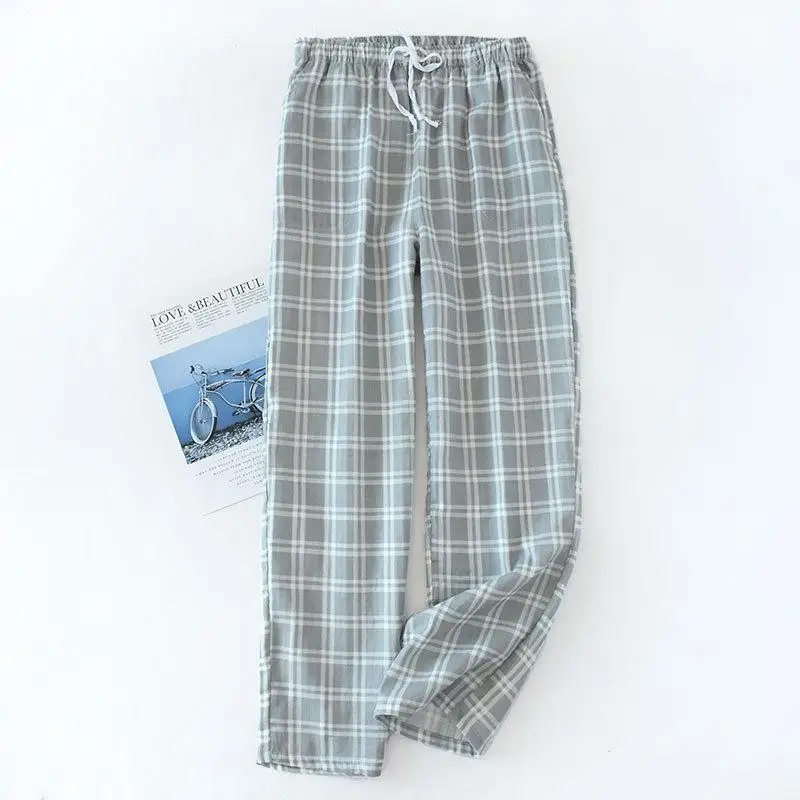 cotton man Lounge Wear Pajama Pants Plaid Pants 1291 - Цвет: Grey