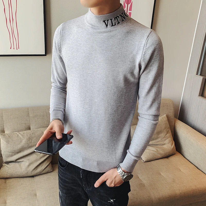 

2019 autumn men's sweater Korean version self-cultivation half-high collar long-sleeved casual tide pullover Chinese Style Gray