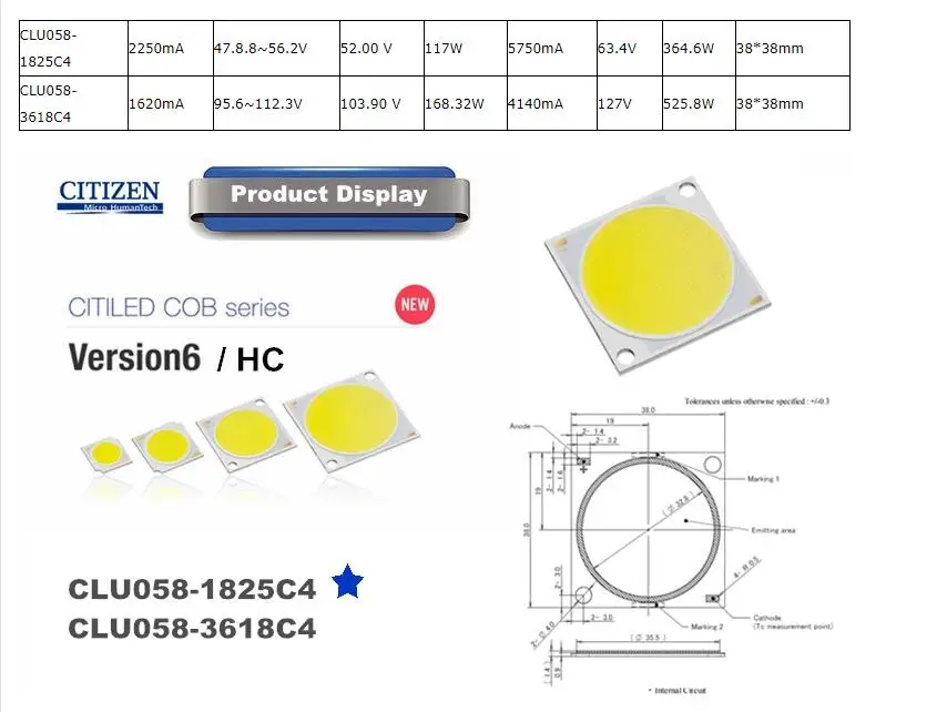 CITIZEN CLU058-1825C4 Version6 COB светодиодный чип Ra80 3500k высокомощный светодиодный чип