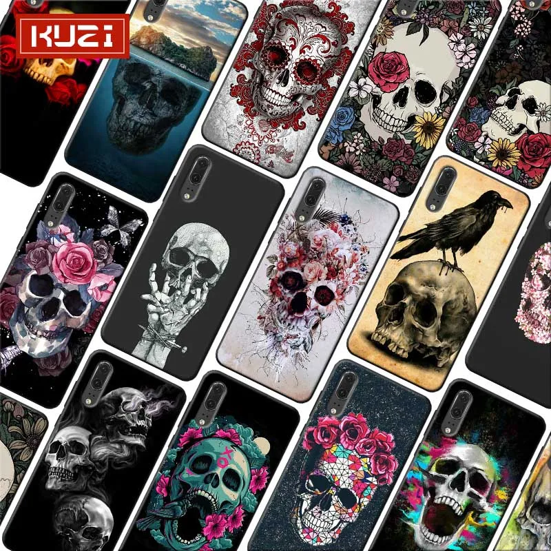 Retro Style Flower Skull Soft Silicone Phone Case for huawei honor 20 lite 8x 9x pro 10 v30 |
