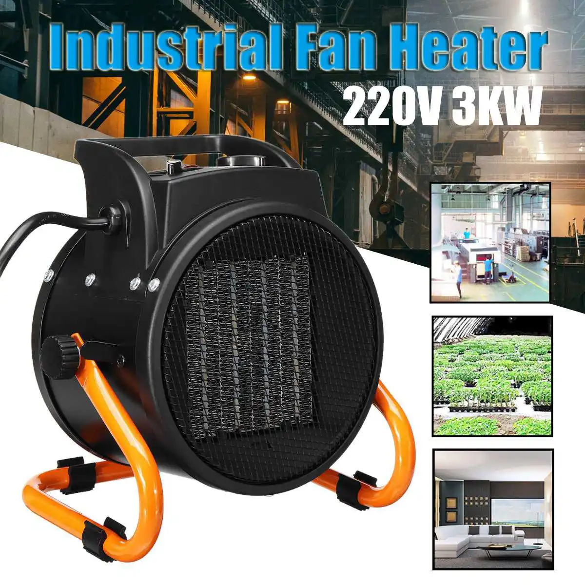 

220V 3KW Industrial Electric Heater Fan PTC Heater Home Thermostat Warmer 3 Gears Waterproof Heating Machine Air Conditioner Fan