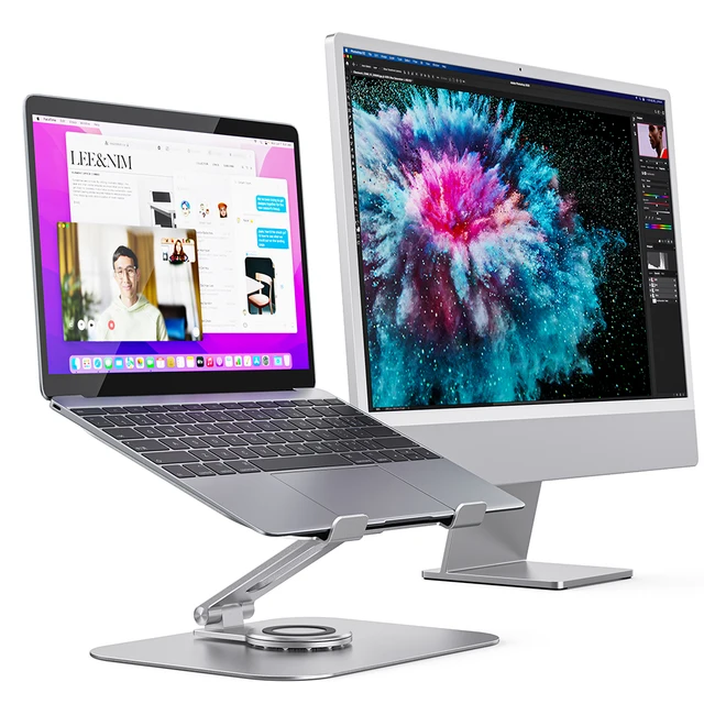מעמד מחשב נייד שולחן Riser 360 סיבוב רב זווית/גובה מתכוונן אלומיניום מחשב Stand עבור MacBook אוויר Dell HP xiaomi Huawei