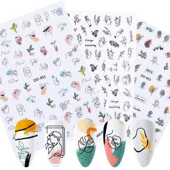 

Colorful Abstract Face Lines 3D Nail Stickers Back Glue Transfer Decal Face-geometric Design Stickers for Nails Decoration Tips