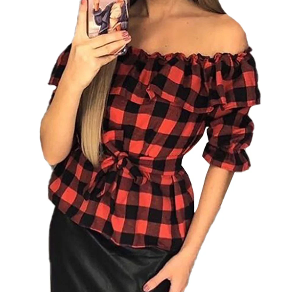 Red Женские топы и блузки, черные, красные рубашки в клетку, женские повседневные блузы с длинным рукавом, рубашки с карманами, свободные офисные топы, blusa mujer D30 - Цвет: Red