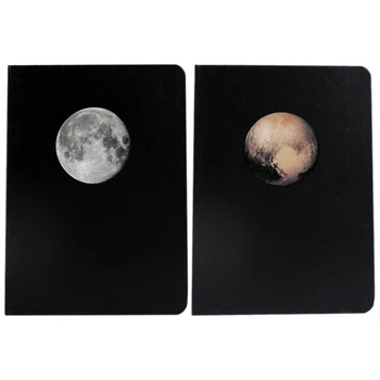 

2 Pcs Planet Diary A5 Creative Diy Blank Black Inner Page Sketchbook Diary Journal-Moon & Pluto