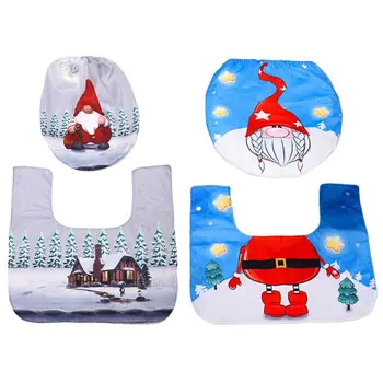 

2pcs/set Christmas Toilet Seat Cover Foot Pad Rug Mat Funny Swedish Gnome Santa Bathroom Home Decoration