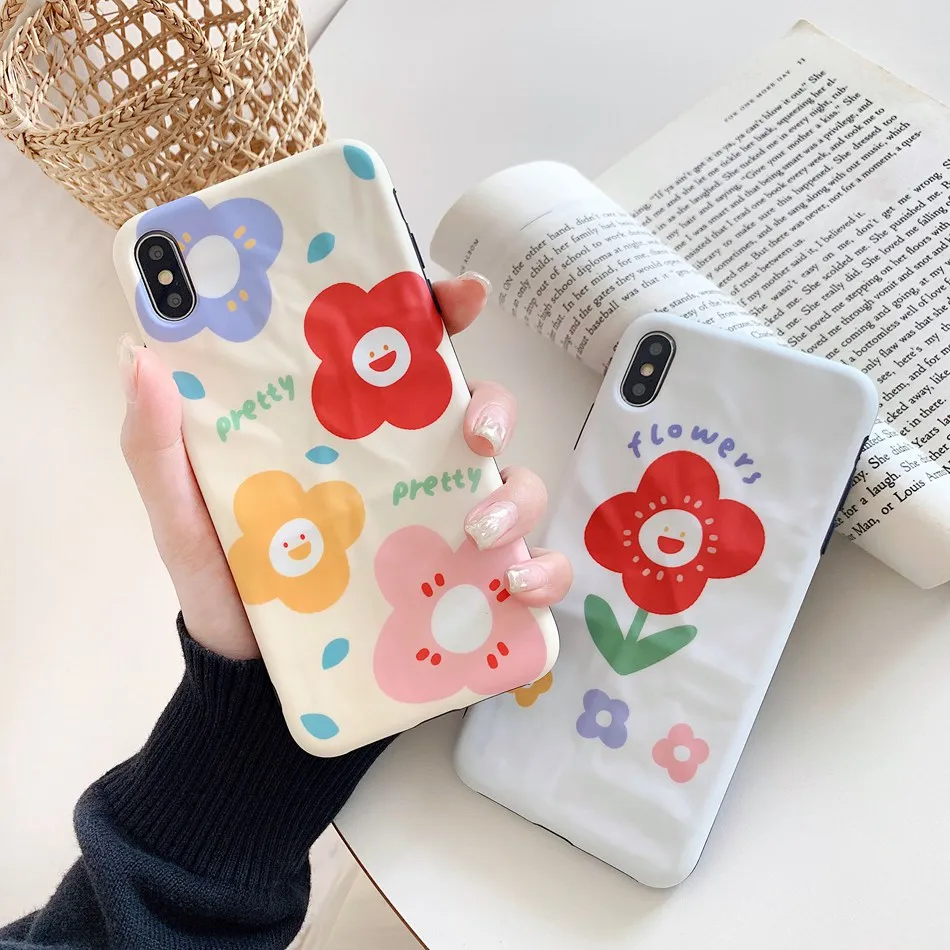 

For iPhone 7 Plus XR X XS Max Case Three-dimensional Pleated Flower Phone Case For iPhone 8 Plus 6 6s Soft Silicone TPU Cover
