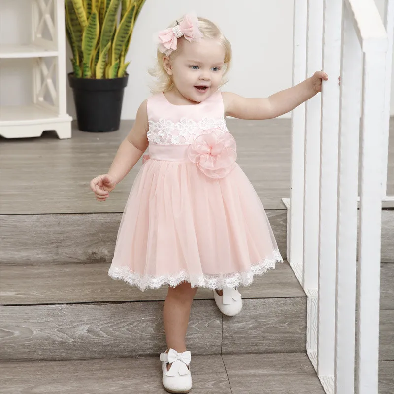 Одежда для маленьких девочек; платья для малышей; 1 год; крестины День рождения; кружевное платье из тюля для девочек; детский праздничный наряд для новорожденных; розовый цвет - Цвет: 1 pcs pink