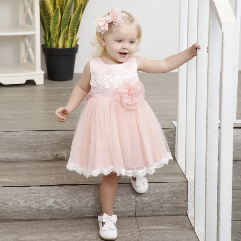 1 pcs pink Одежда для маленьких девочек; платья для малышей; 1 год; крестины День рождения; кружевное платье из тюля для девочек; детский праздничный наряд для новорожденных; розовый цвет - Цвет: 1 pcs pink
