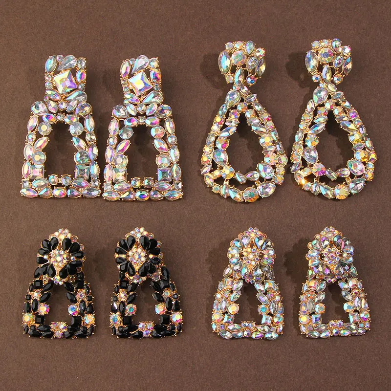 Flatfoosie Fashion New Crystal Stone Earrings For Women Gold Color za Statement Dangle Drop Earring Handmade Jewelry Accessories