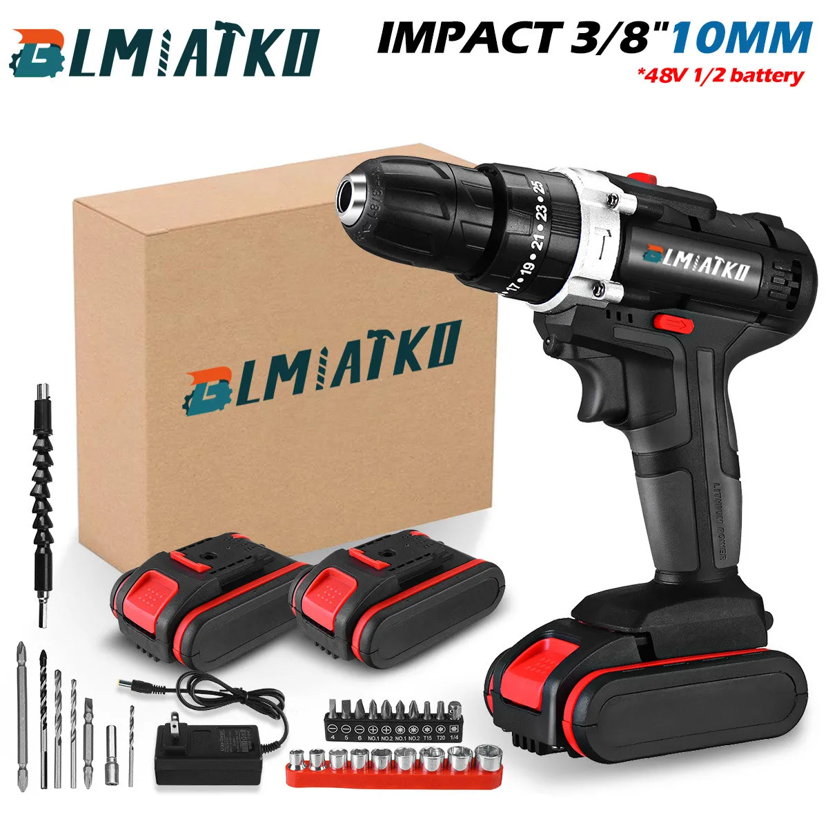BLMIATKO 48V 3 in 1 Cordless Electric Drill Screwdriver 25+3 Turque Wireless Power Driver Tools Set with 2 x 6000MAH Battery | Инструменты