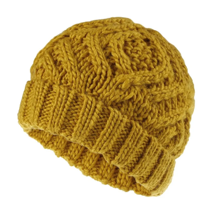 Winter Hat Women Solid Color Skullies Beanies Knitted Cotton Caps Female Beanie Soft Warm Handmade Crochet Hat - Цвет: Yellow