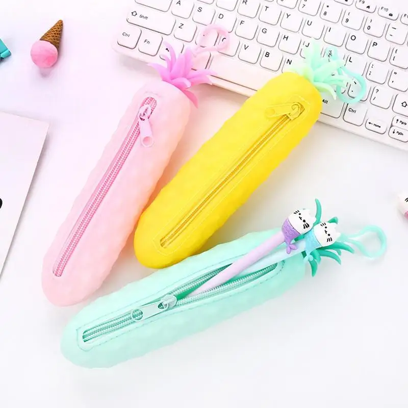 

New Simulation Silicone Pineapple Stationery Pencil Case Purse Student Storage Pencil Bag Cute Stationery Office School Supplies