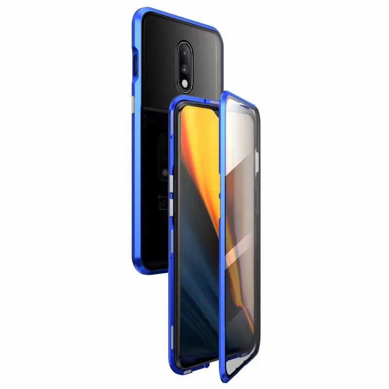 SMWCW Blue Капа fundas алюминиевый бампер передний+ задний стеклянный чехол для Oneplus 7 1+ 7 Pro Бампер защитный чехол - Цвет: SMWCW Blue