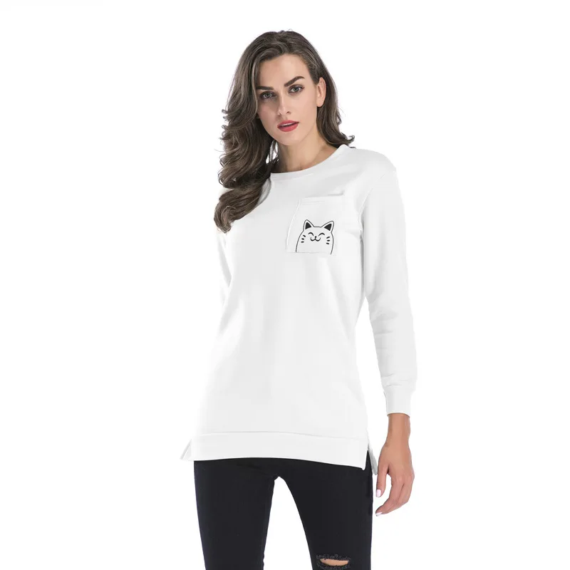 

Women's casual top with round neck and split print at the bottom and plush in autumn 2019 sweatshirt hoodie women clothes