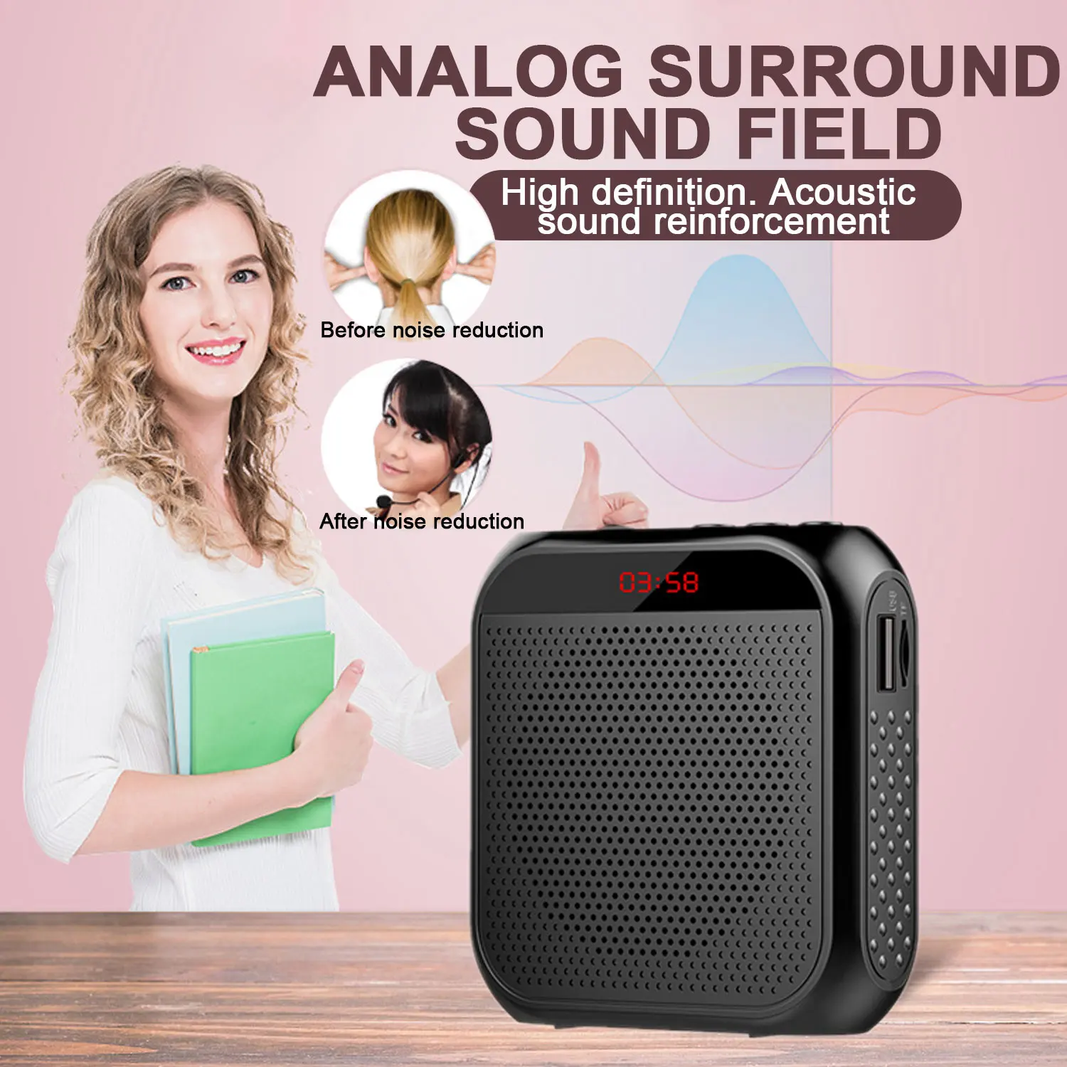 Amplificador de Voz Alto-falantes de Voz Pessoal com Microfone Exibição para Professores Gosear Portátil Multifuncional Fala 5w 2400mah - Image 4