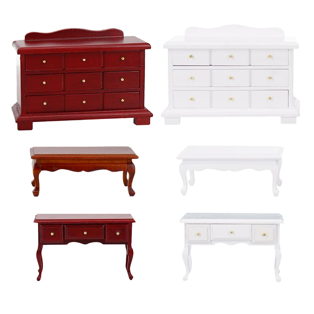 Wooden Dollhouse Furniture Living Room Bedroom Table Carbinet Kid Room for Dollhouse