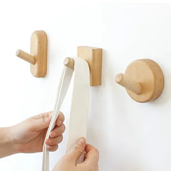 

Natural Wood Key Hooks Wall Mounted Clothes Hangers Home Decorative Hat Scarf Handbag Storage Racks Bathroom Supplies Organizer