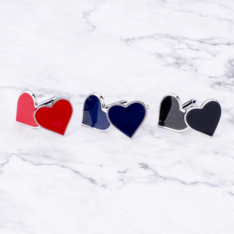 

Fashion Wedding Cufflinks Red Blue Black Heart Cuff Jewelry For Mens Suits Groom Best Man Party Wholesale&Retail