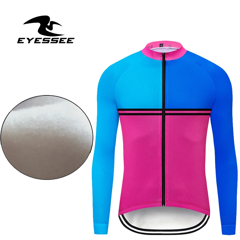 Fleece long sleeve Профессиональная Мужская Флисовая футболка с длинным рукавом для велоспорта Eyessee Зимняя Теплая Флисовая одежда для велоспорта для соревнований - Цвет: Fleece long sleeve