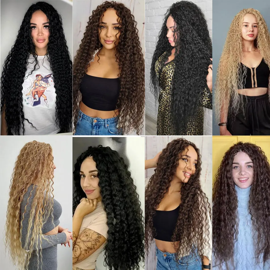 Synthetic Blonde Bundles With Closure Organic Fake Hair Extensions Tangle Free Loose Wave Bundles 32Inch Ombre Long Curly Wig Hair Extensions