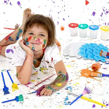 

34pcs School Nylon Party With Cups Drawing DIY Craft Leakage Proof For Kids Lids Gift Brushes Palettes Art Painting Tool Kit