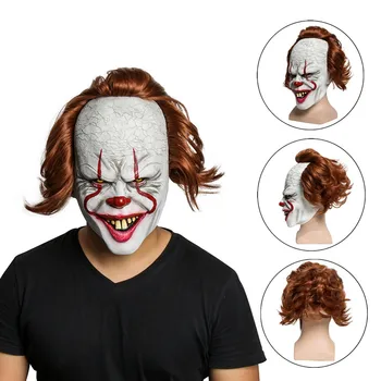 Stephen King's IT Horror Clown Joker Full Face Mask Latex Scary Hairy Joker Mask Halloween Cosplay Canival Party Props halloween horror ghost face cos chainsaw thrilling murder maniac full face dance mask props makeup mask