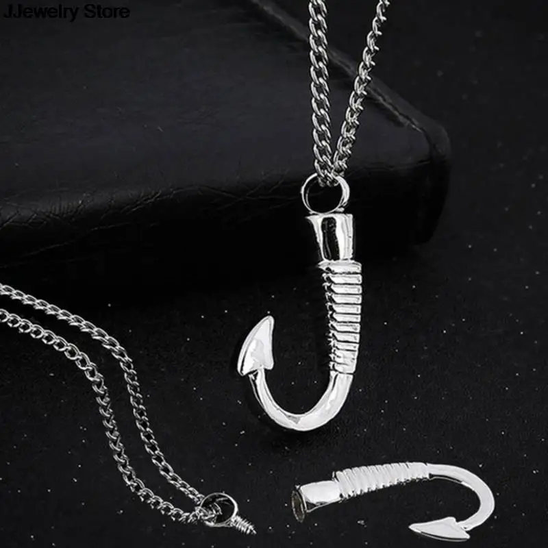 1pc Fish Hook Pendant Cremation Urn Necklace Ashes Keepsake Memorial