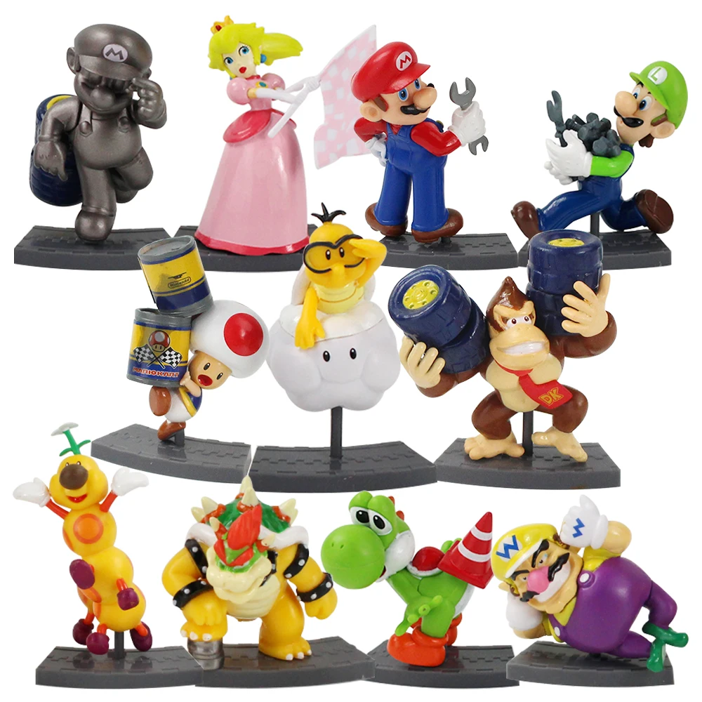 11 шт./лот Super Mario Bros. Mario Luigi Peach Toad Yoshi Bowser Wario Donkey Kong гусеница колючая Мини фигурки коллекция игрушек