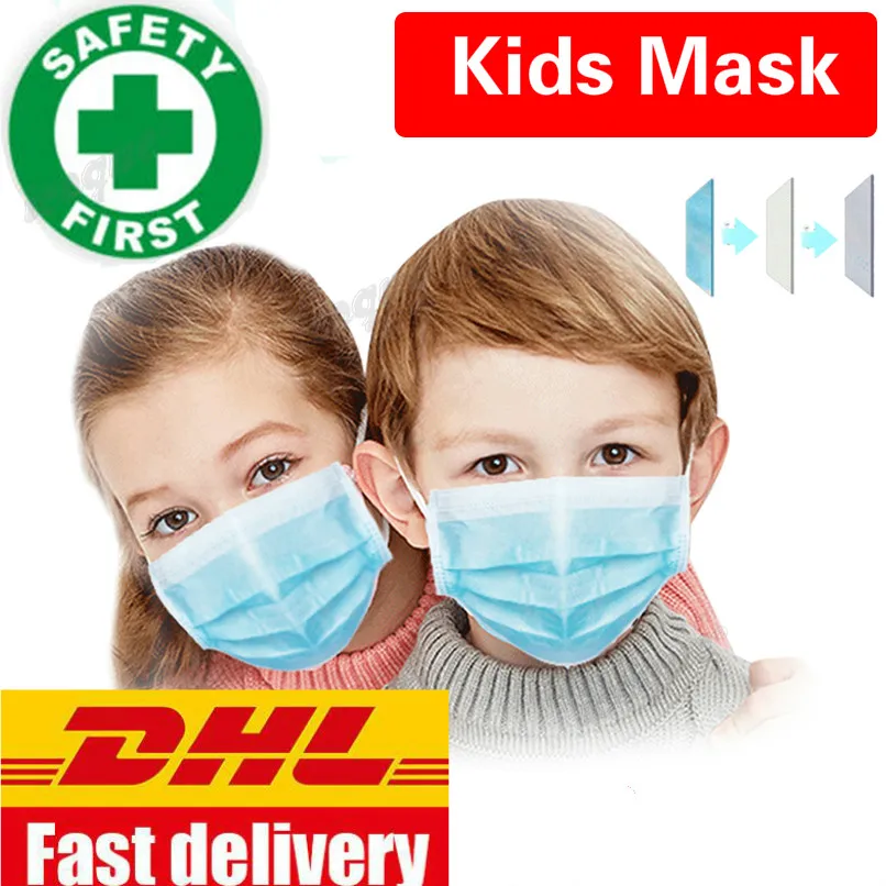 

Free DHL Shipping Disposable Kids Mask 3-Layer Non-woven Disposable Elastic Mouth Soft Breathable Children Kids Face Mask
