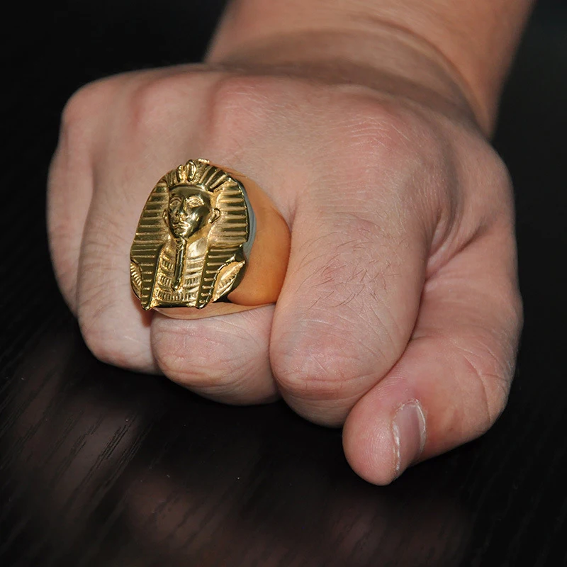

Yellow Gold Color Big Pharaoh Egyptian Gothic Biker Rings for Men Personality Stainless Steel Ring Jewelry Luxury Gift