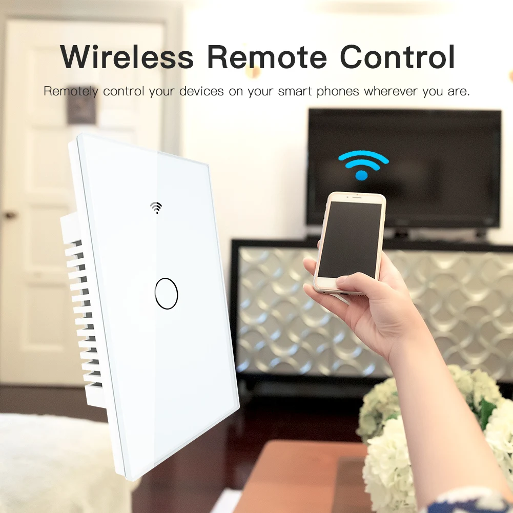  RF433 WiFi Smart Wall Touch Switch No Neutral Wire Needed Smart Single Wire Wall Switch Work with A - 4000460057355