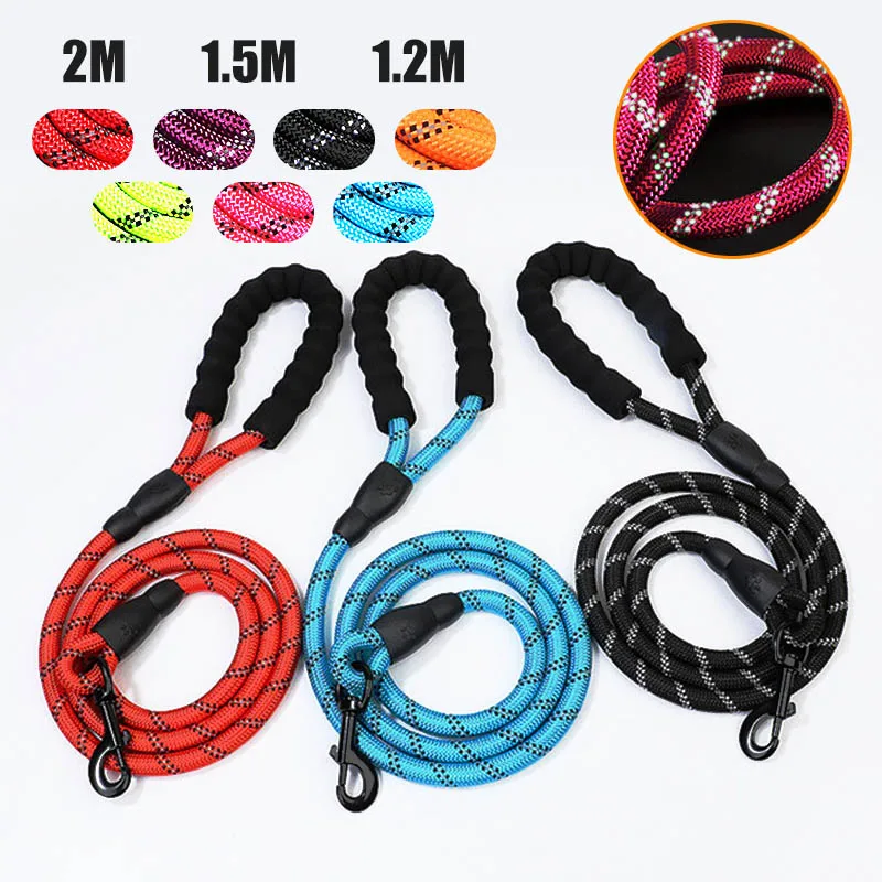 Correa de nailon para perro, correa reflectante duradera de 2M, 7 colores, básica, Collar para perros medianos y grandes, cuerda de plomo