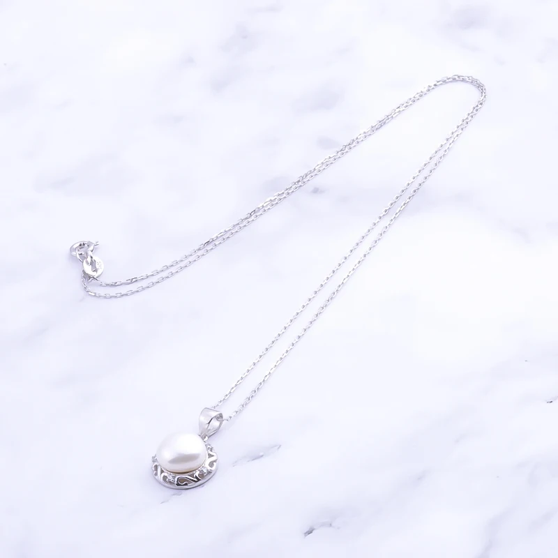 Pekurr 925 Sterling Silver Natural Pearl Necklaces For Women Elegant Hollow Flower Pattern Edge Pandents Fine Jewelry Gift