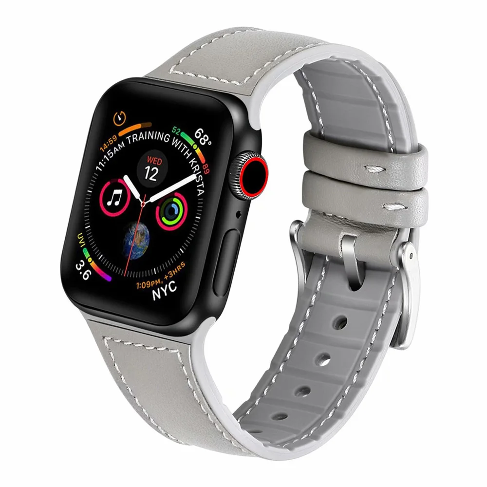 40 мм 44 мм силиконовый+ кожаный ремешок для Apple Watch Series 5 4 3 2 1 мягкий браслет 38 мм 42 мм ремешок для наручных часов iWatch