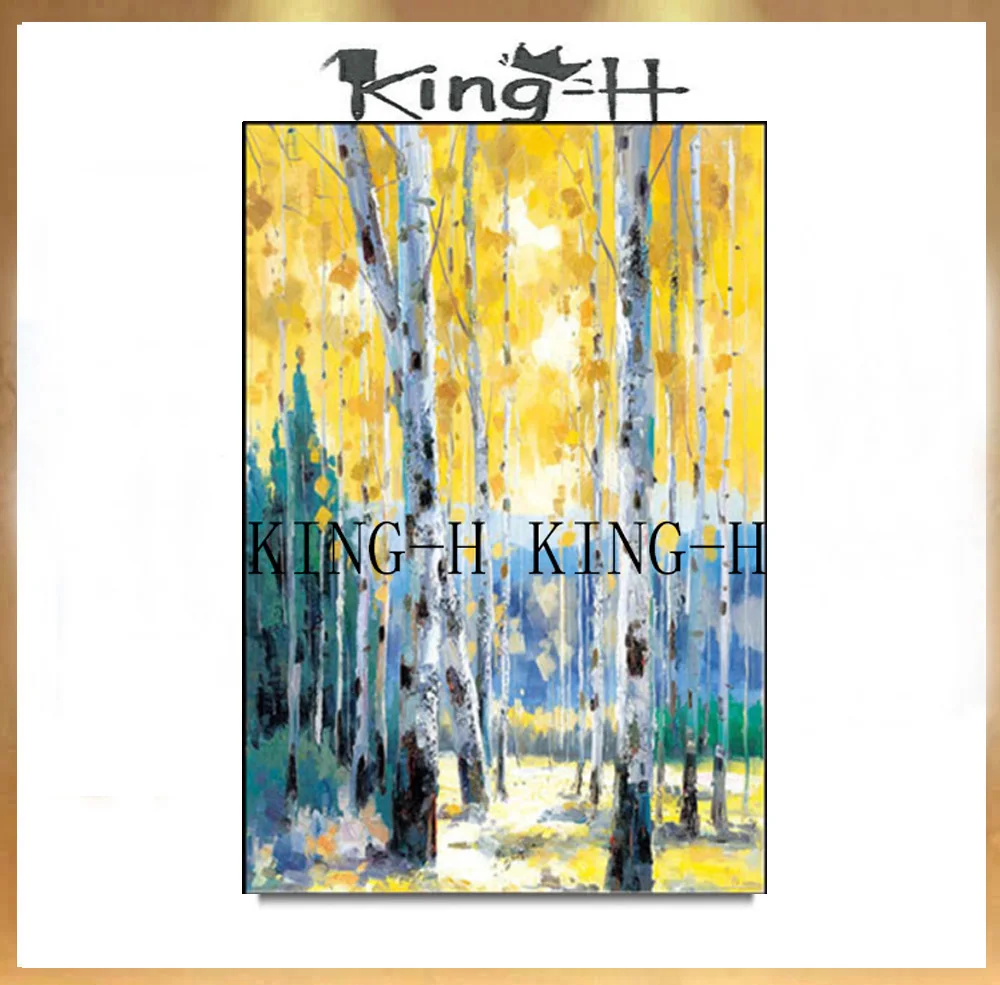 Ручная роспись толстый масляный пейзаж картина маслом красный нож дерево и