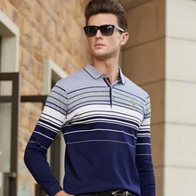 Новинка, мужские полосатые рубашки поло, модная 3D вышивка, длинный рукав, мужские рубашки поло, приталенные, деловые рубашки поло для мужчин, 8918