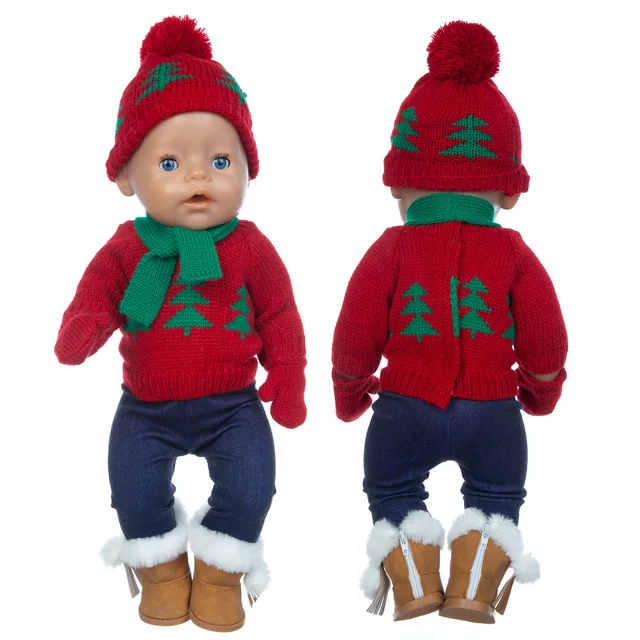 1Set Sweater Suit+hat+scarf +gloves Fit 17inch 43cm Doll Clothes Born Baby Suit For Baby Birthday Festival Gift 8