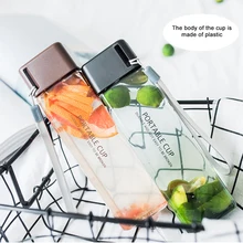 Милая квадратная чашка для чая, молока, фруктов, воды 470 мл, бутылки для воды, напиток с веревкой, прозрачный спортивный корейский стиль, термостойкий