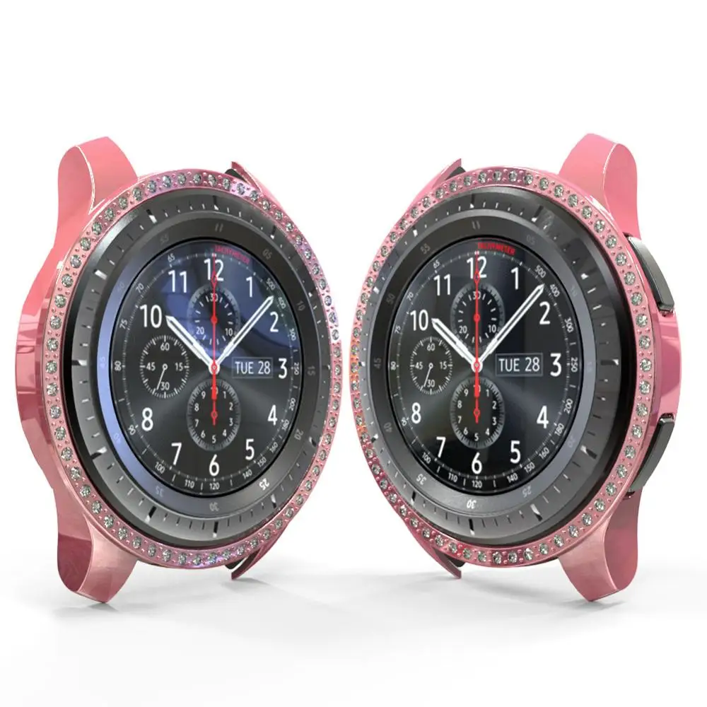 Pink PC чехол с бриллиантами для samsung Galaxy Watch 46 мм и 42 мм разноцветный чехол, подходит для женских часов аксессуары - Цвет: Pink
