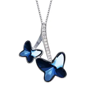 

TYTW 925 Sterling Silver Necklace Crystals From Austrian Blue Butterfly Pendant Women Wedding Party Pendants Jewelry Gifts